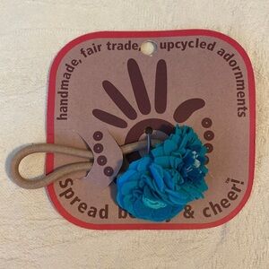 Lucuma Designs Blue Double Flower Ponytail Holder Fair Trade Handmade NEW